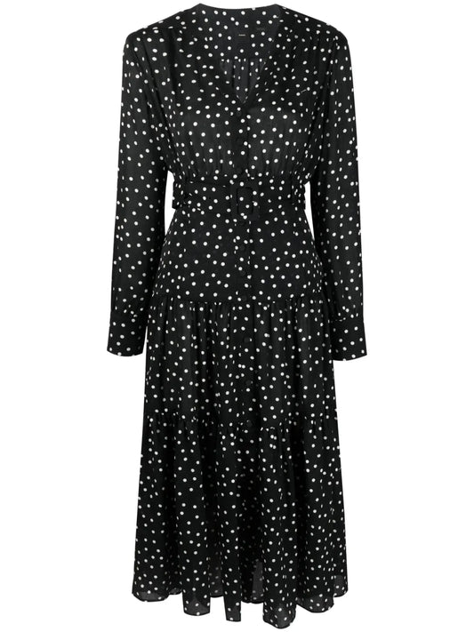 Polka-Dot-Print Belted Midi Dress