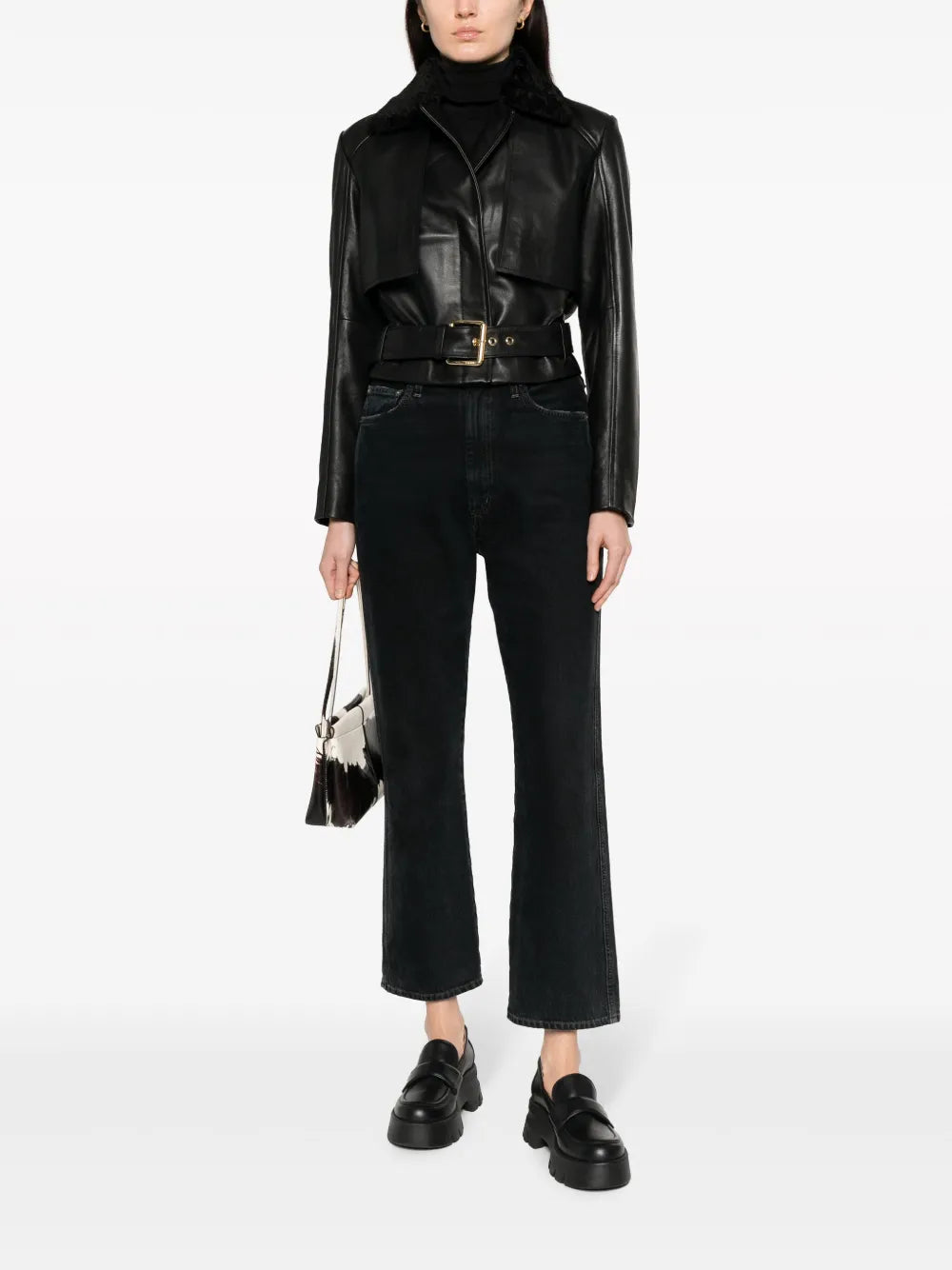 Faux-Leather Belted Jacket