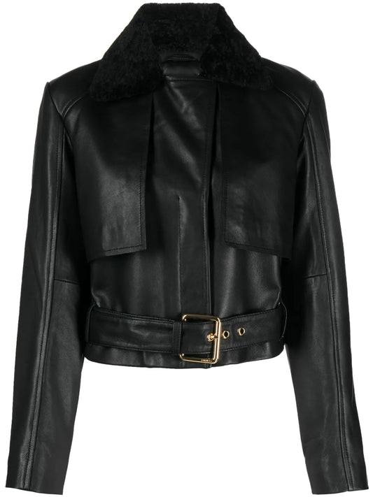 Faux-Leather Belted Jacket