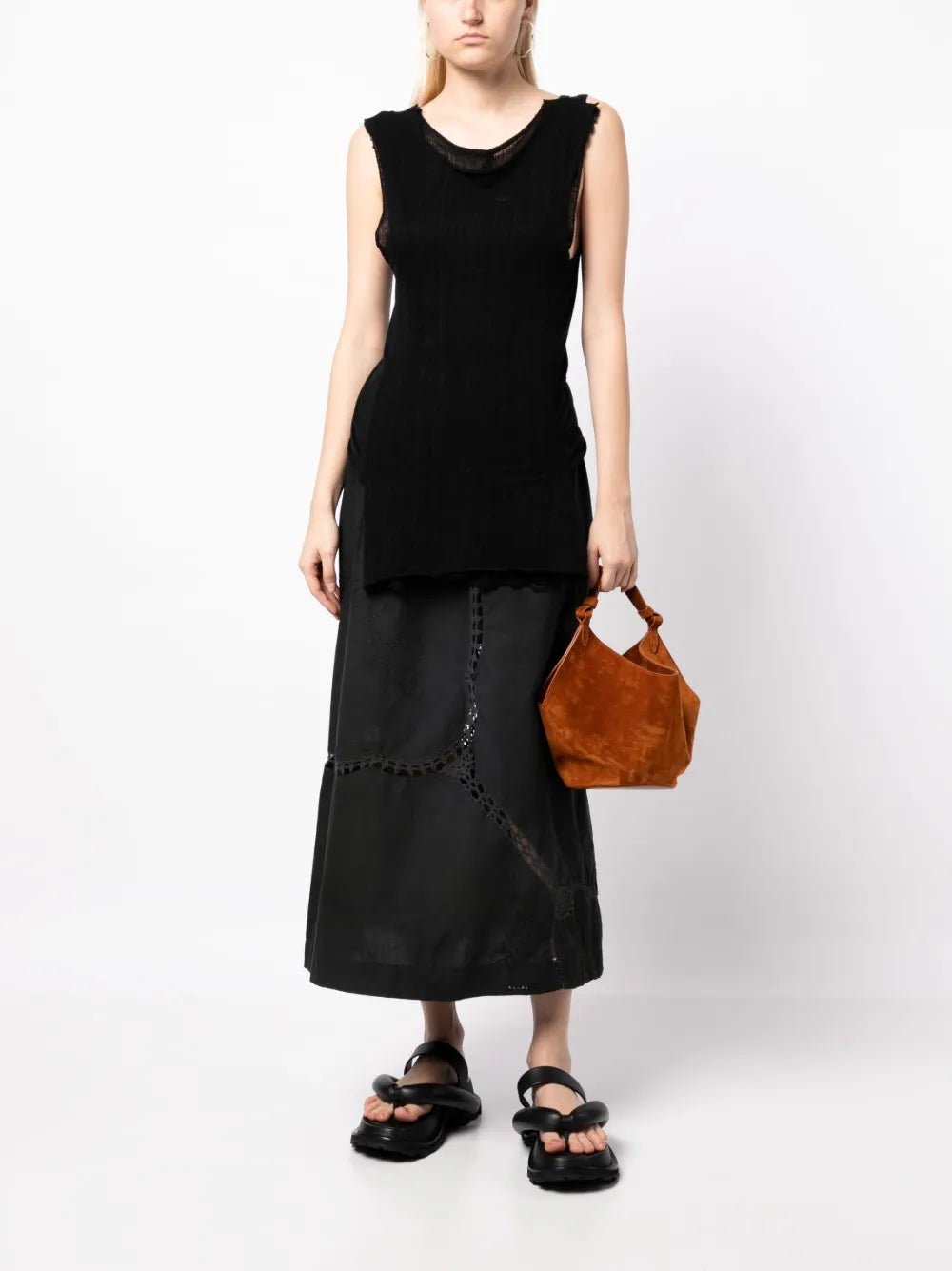 Embroidered-Detail Cotton Long Skirt