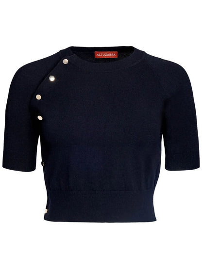 Short-Sleeve Knitted Crop Top