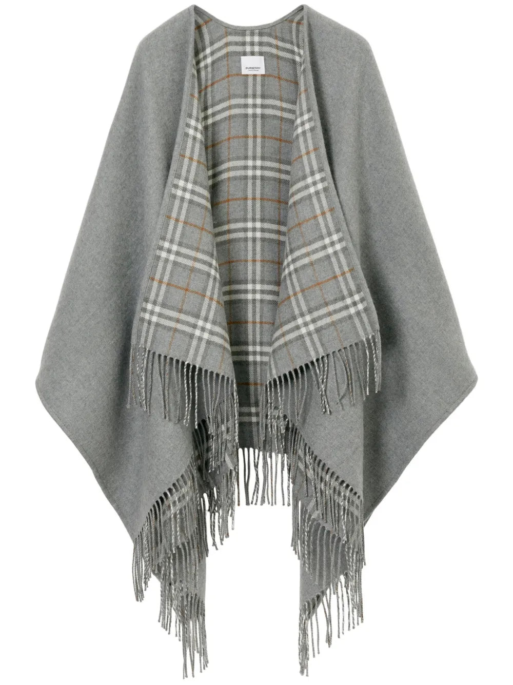 Check-Print Reversible Wool Cape