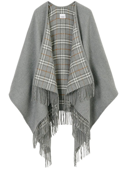 Check-Print Reversible Wool Cape