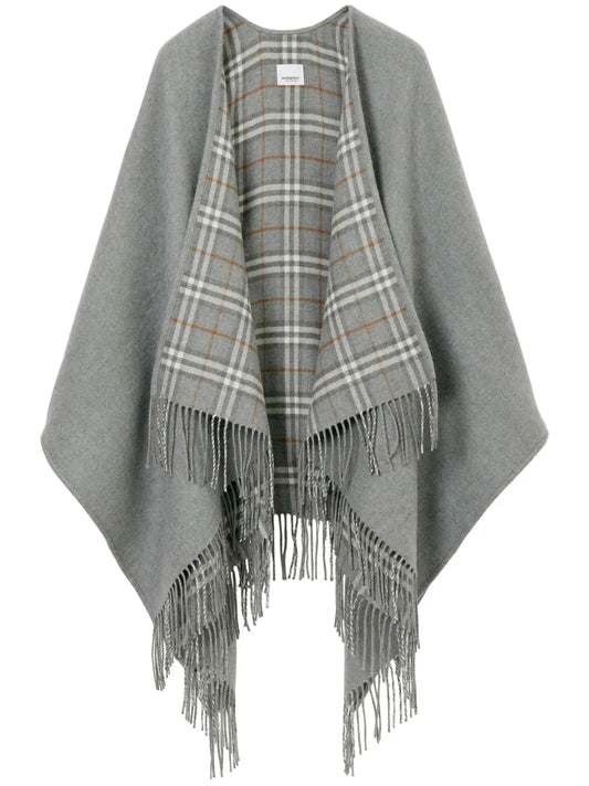 Check-Print Reversible Wool Cape