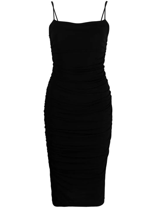 Spaghetti-Strap Ruched Midi Dress