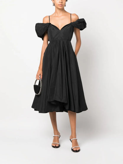 Taffeta Pleated Midi Dress