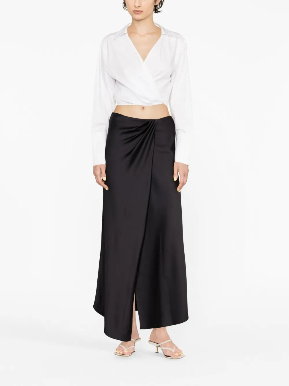 Satin-Finish Asymmetric Maxi Skirt