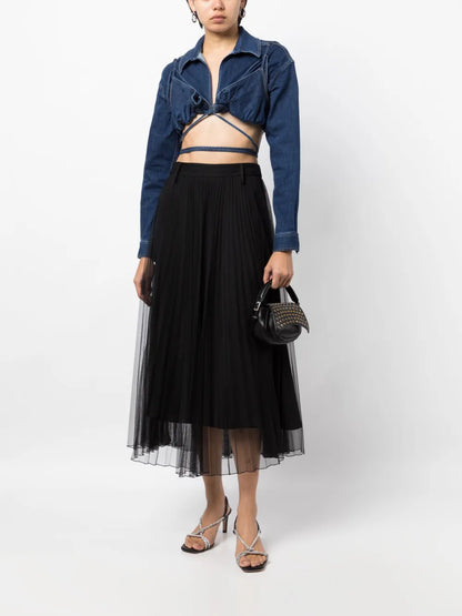 Cropped Open-Back Denim Blouse