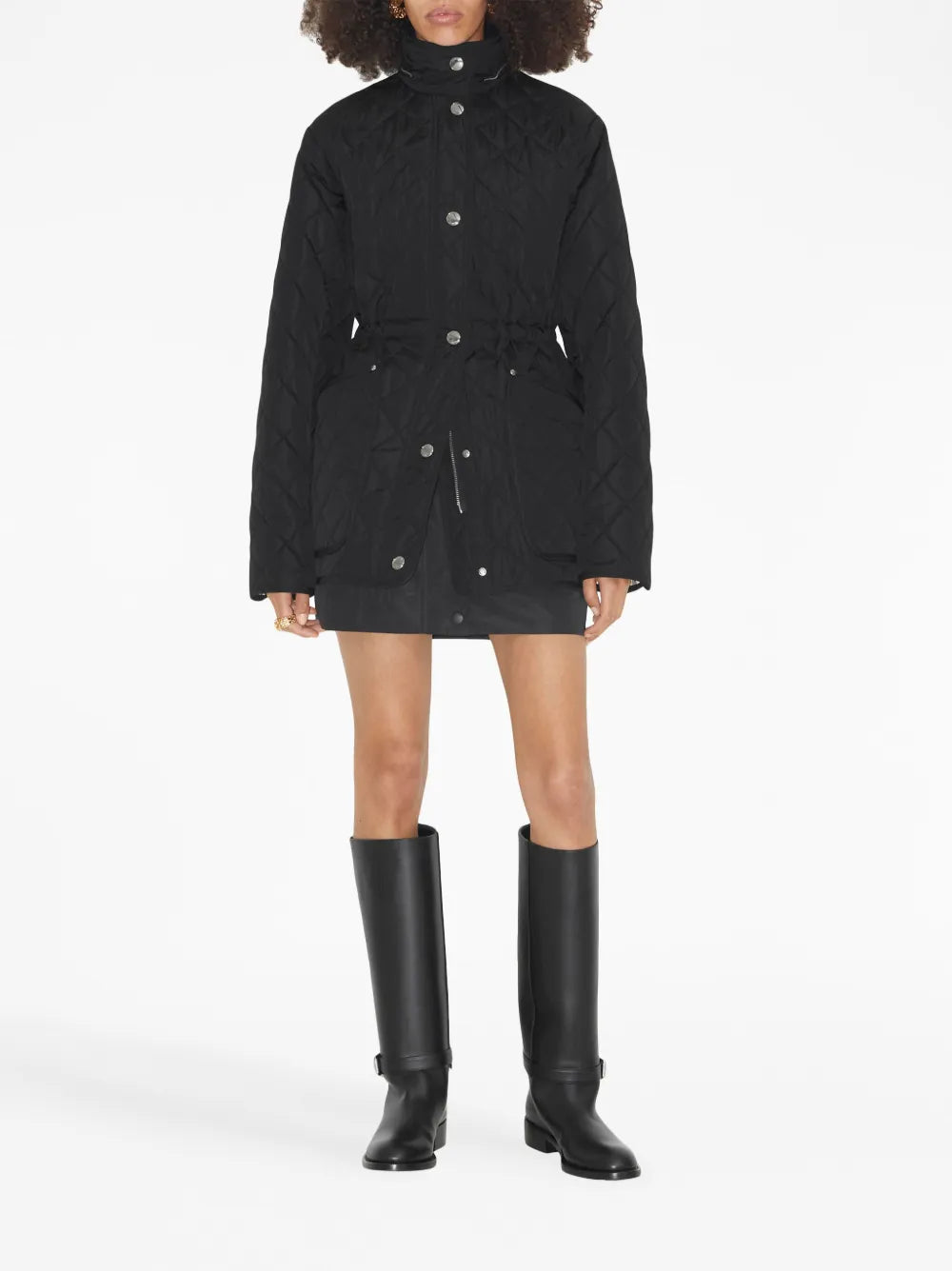 Detachable-Hood Diamond-Quilted Jacket