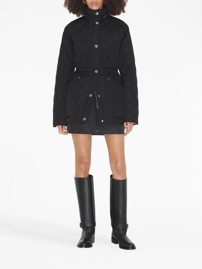 Detachable-Hood Diamond-Quilted Jacket