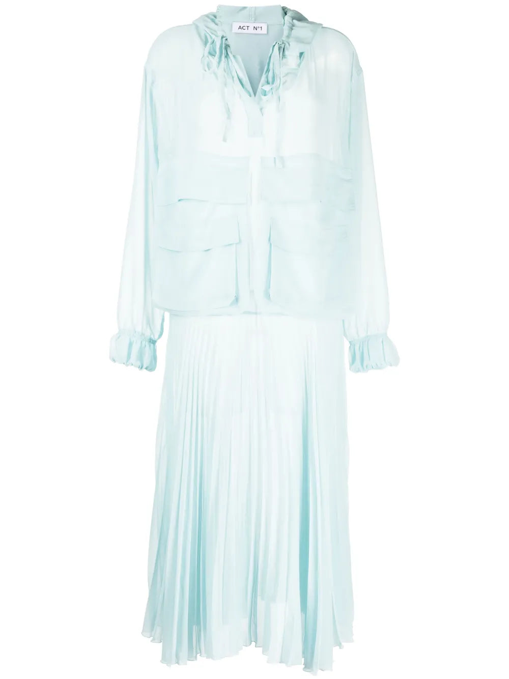 Pleated Long-Sleeve Organza Dress