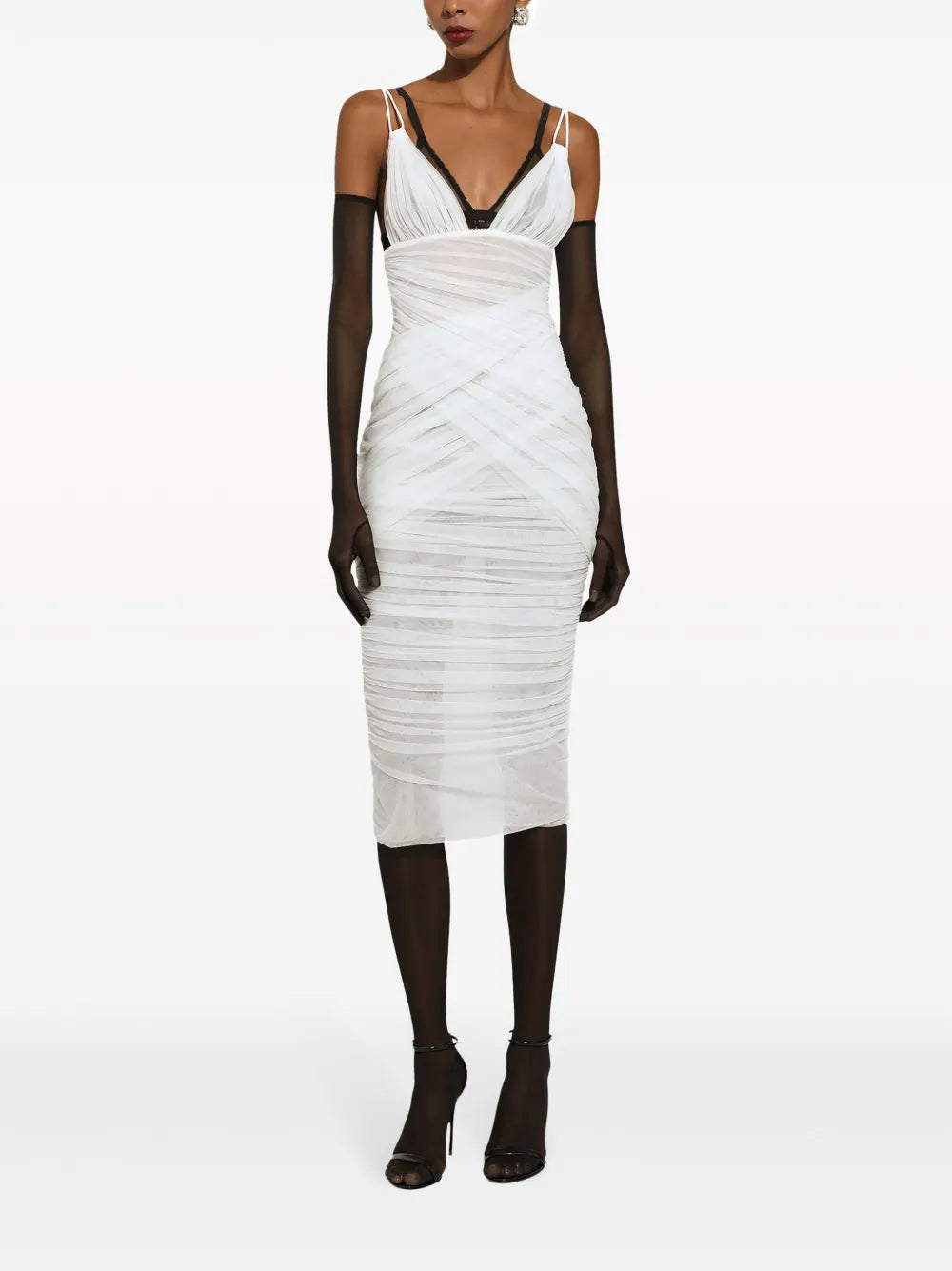 Draped Tulle Midi Dress