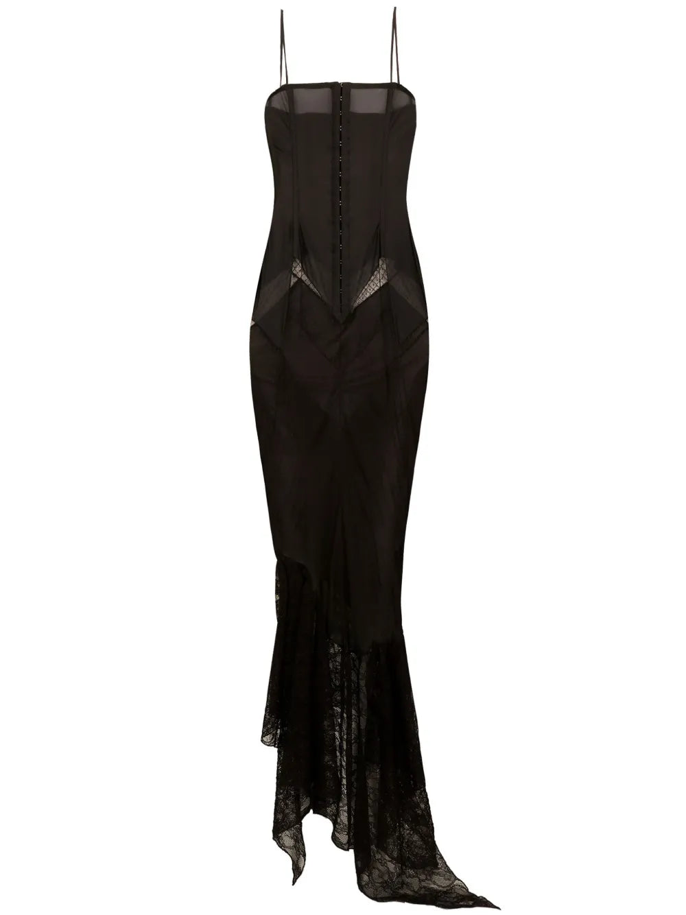 Lace-Panelled Semi-Sheer Dress