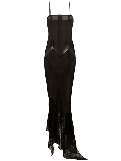Lace-Panelled Semi-Sheer Dress