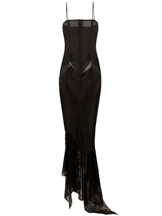 Lace-Panelled Semi-Sheer Dress