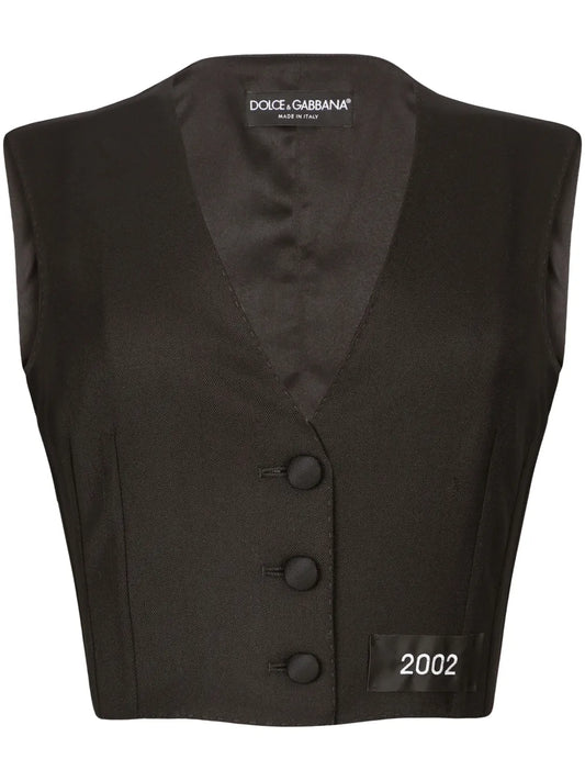 Number-Patch Tailored Cropped Vest