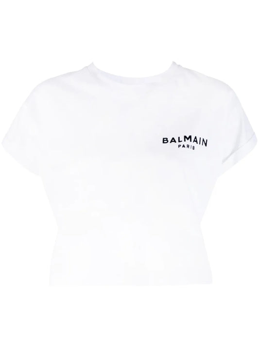 Flocked-Logo Cropped T-Shirt