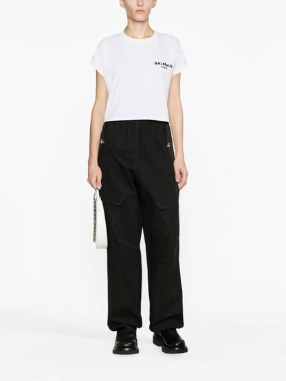 Flocked-Logo Cropped T-Shirt