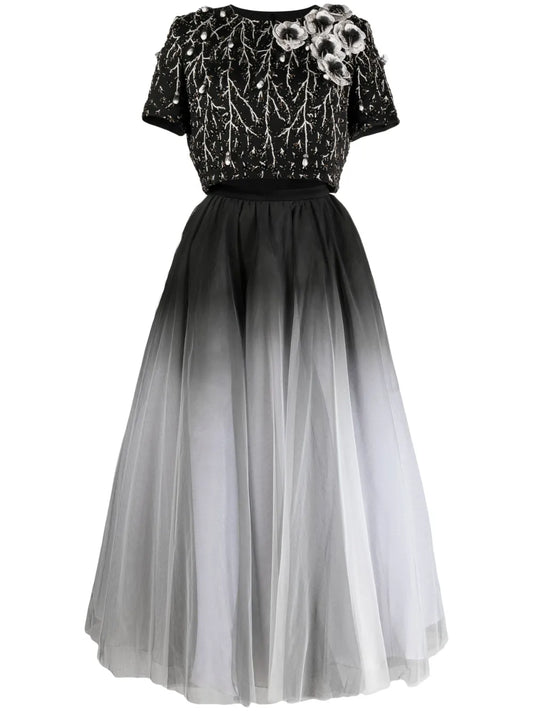Beaded Gradient Tulle-Skirt Dress