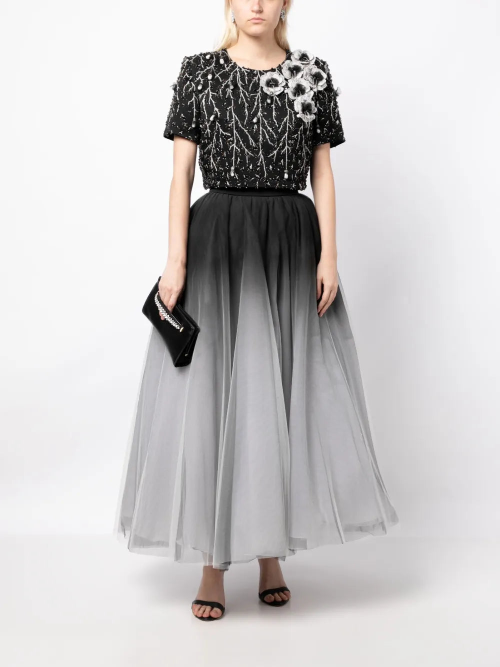 Beaded Gradient Tulle-Skirt Dress