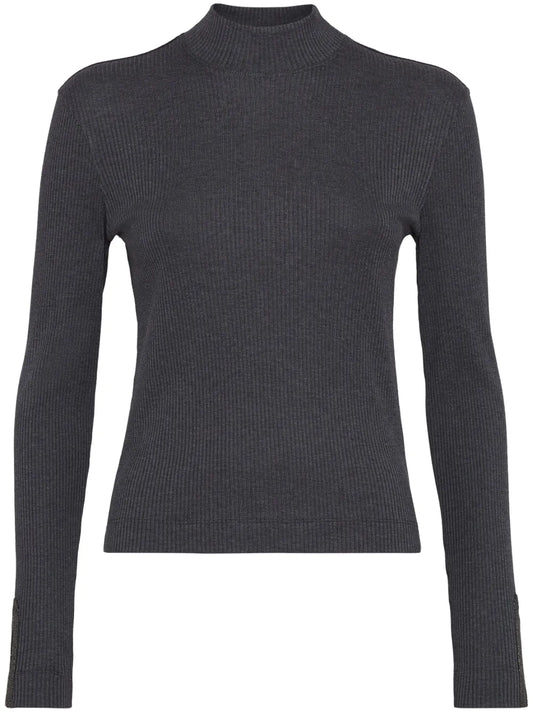 Roll-Neck Ribbed Jersey Top