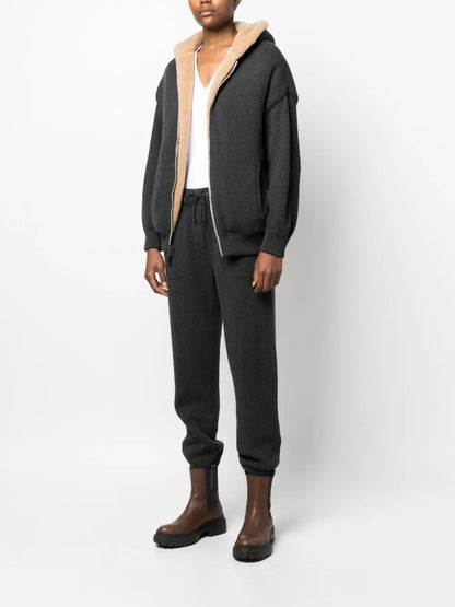 Ribbed-Knit Cashmere Track Pants