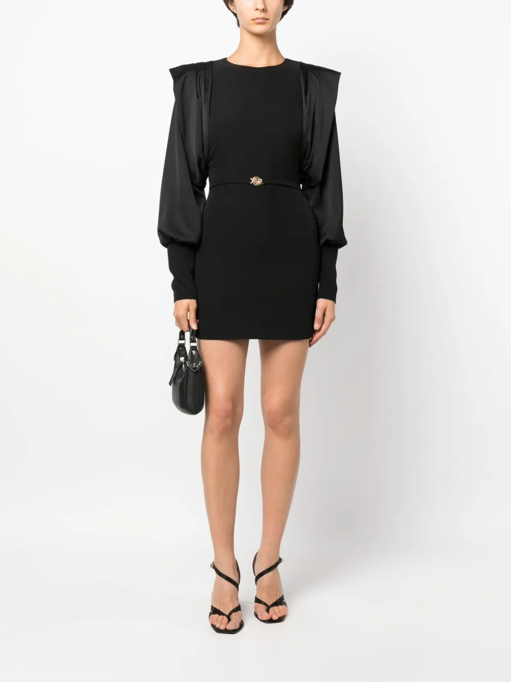 Draped-Sleeve Belted Minidress