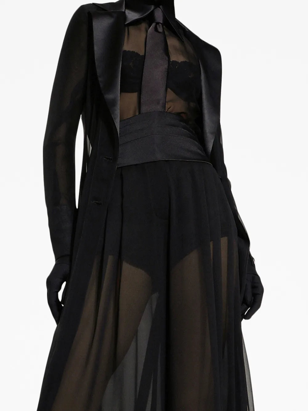 Shawl-Lapel Long-Sleeve Dress