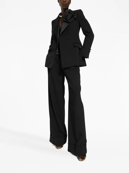 Floral-Appliqué Double-Breasted Blazer