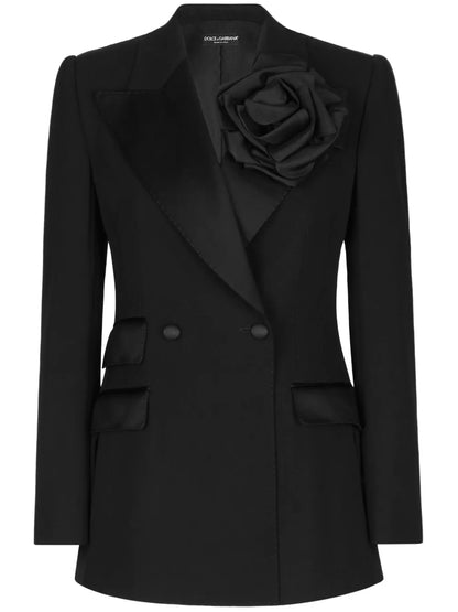 Floral-Appliqué Double-Breasted Blazer
