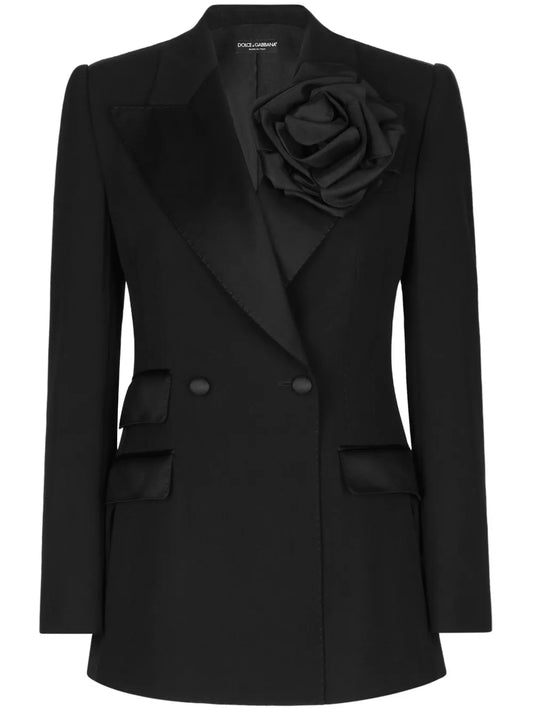 Floral-Appliqué Double-Breasted Blazer