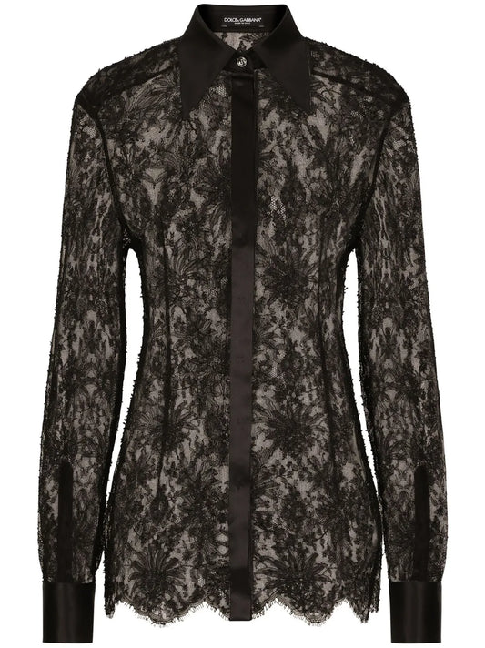 Semi-Sheer Floral-Lace Shirt