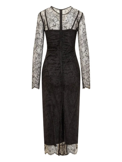Semi-Sheer Lace Midi Dress