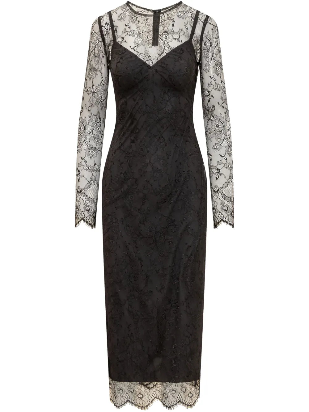 Semi-Sheer Lace Midi Dress