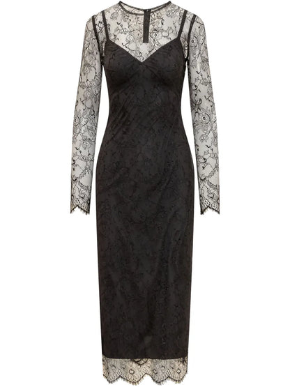 Semi-Sheer Lace Midi Dress