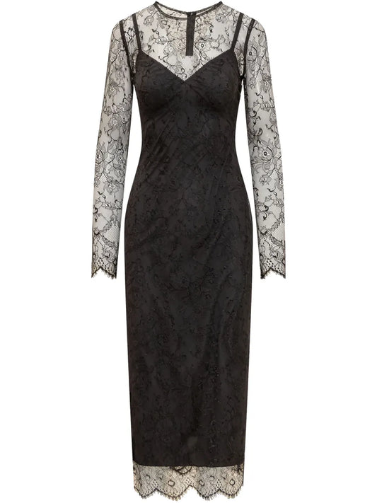Semi-Sheer Lace Midi Dress