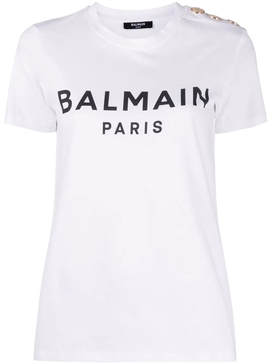 Button-Embellished Logo-Print T-Shirt