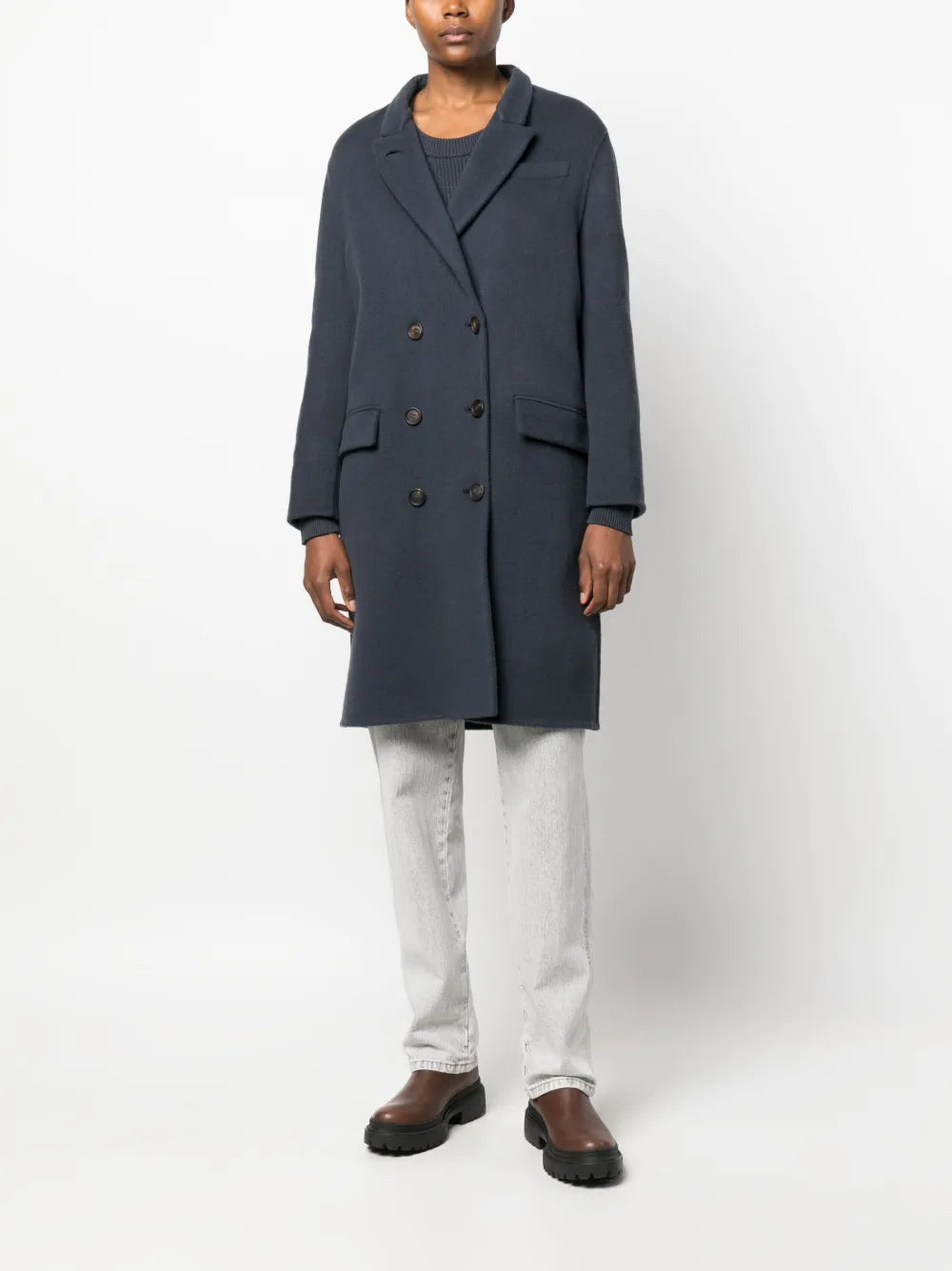 Double-Breasted Button-Fastening Coat