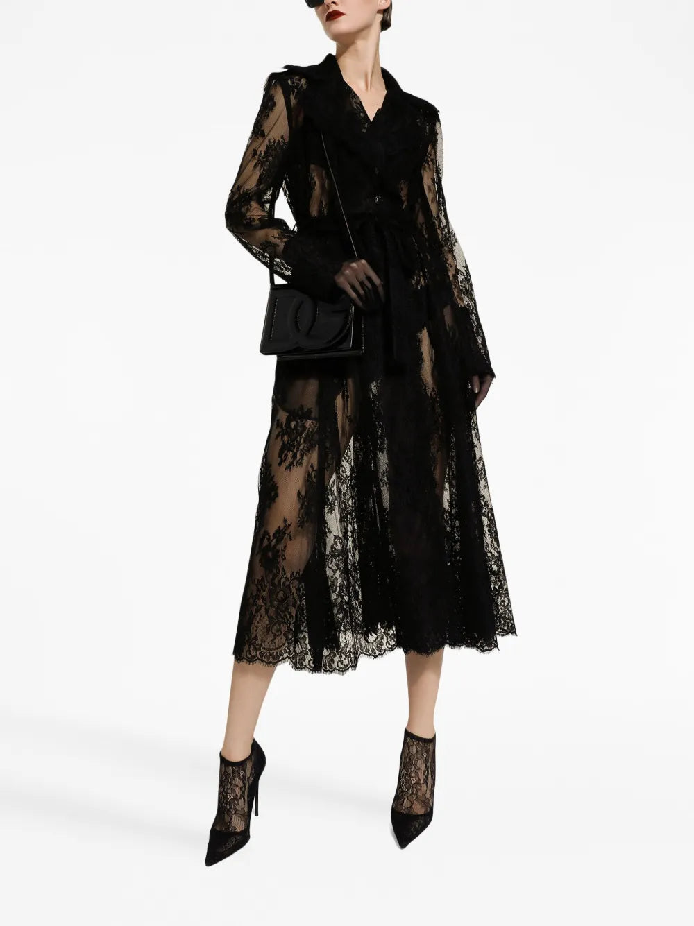 Lace-Panel Long-Sleeve Coat