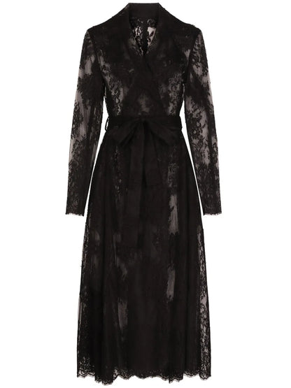 Lace-Panel Long-Sleeve Coat