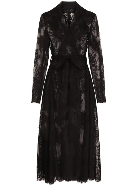 Lace-Panel Long-Sleeve Coat