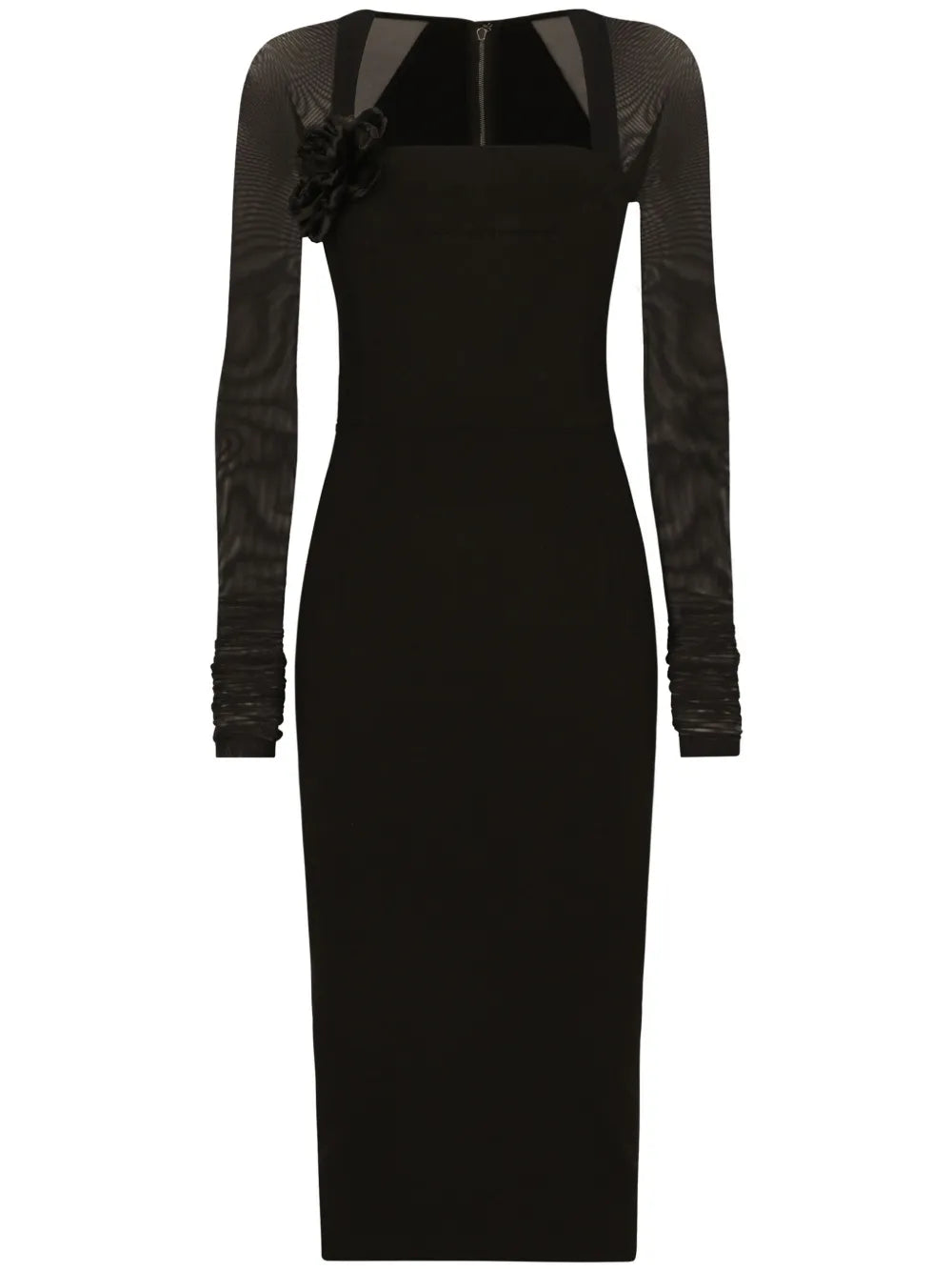 Tulle-Sleeve Midi Dress