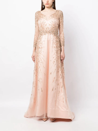 Canton Crepe Beaded Dress