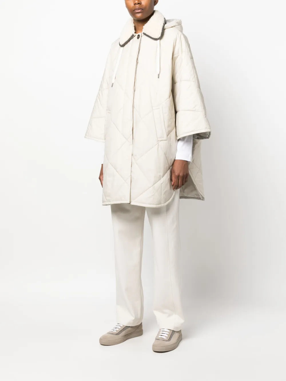 Wide-Sleeve Quilted Coat