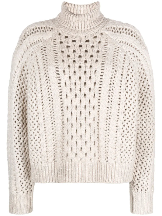 High-Neck Crochet-Knit Jumper
