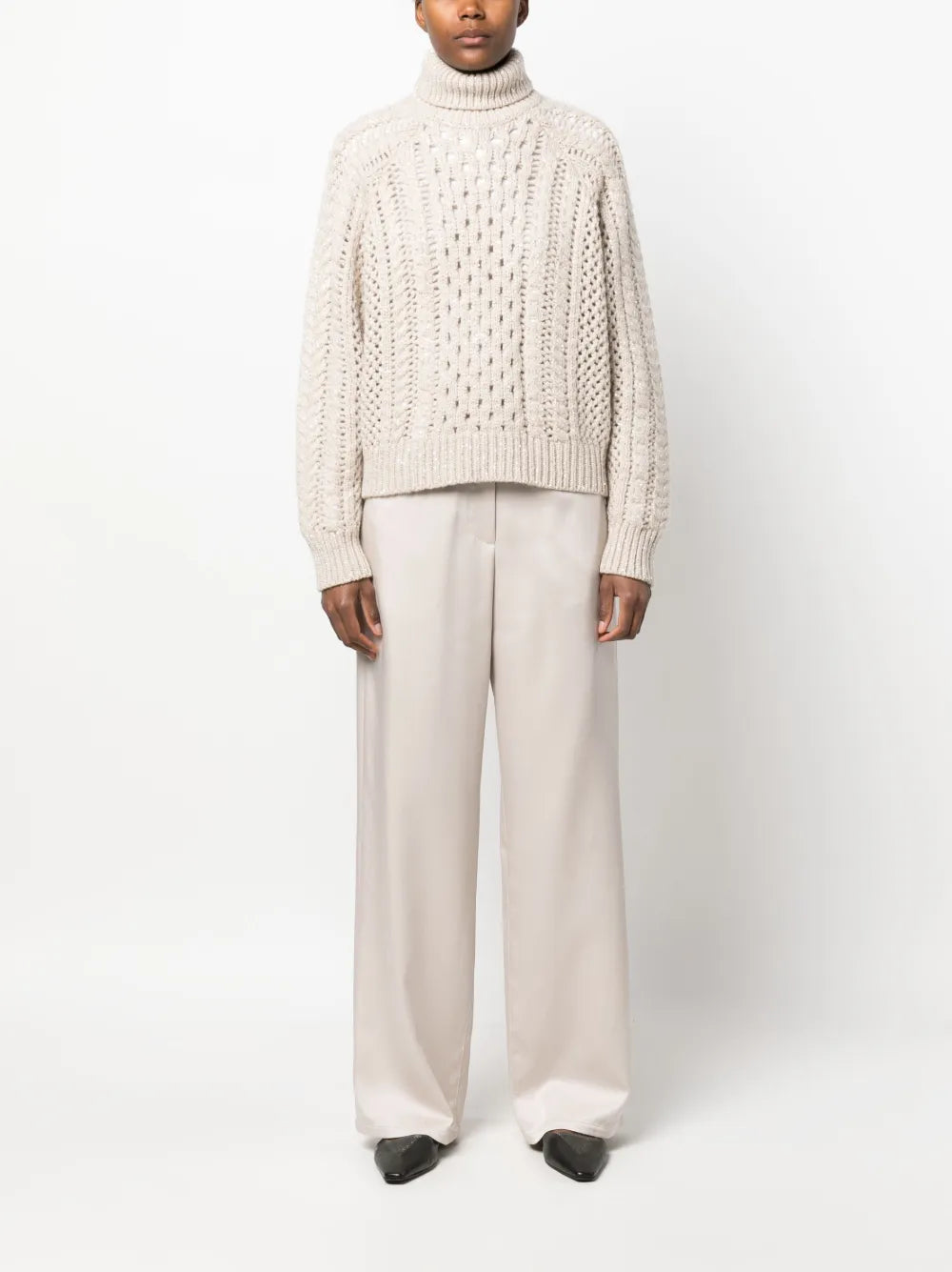 High-Neck Crochet-Knit Jumper