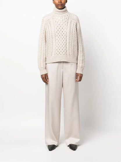 High-Neck Crochet-Knit Jumper