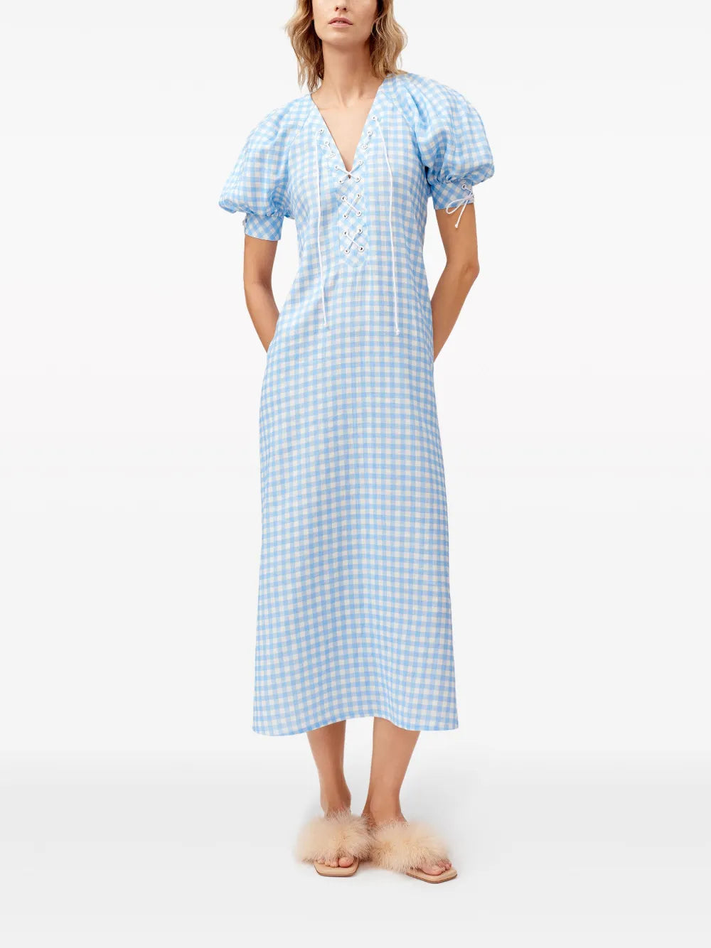 Garden Gingham Puff-Sleeve Dress