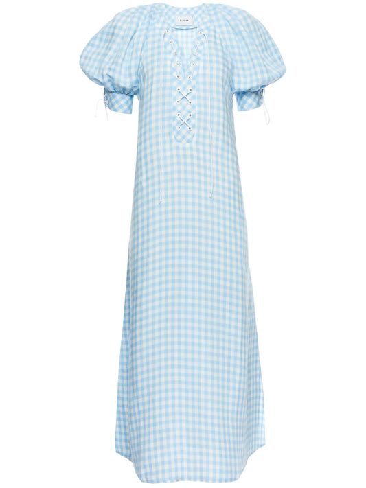 Garden Gingham Puff-Sleeve Dress