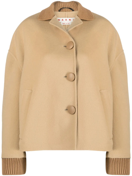 Knitted-Trim Wool-Cashmere Jacket